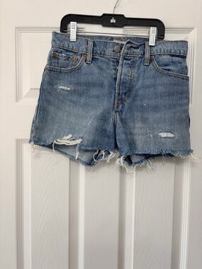 Levi’s Wedgie Short Denim High Rise Shorts Distressed Button Fly Raw Hem Sz 26